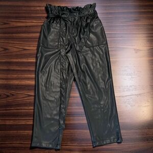 Who What Wear Size 10 Faux Leather Paperbag Pants High Rise Belted Anthracite